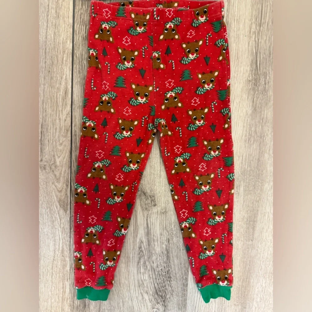 Red and Green Holiday Pajama Set with Rudolph the Red Nosed Reindeer Design